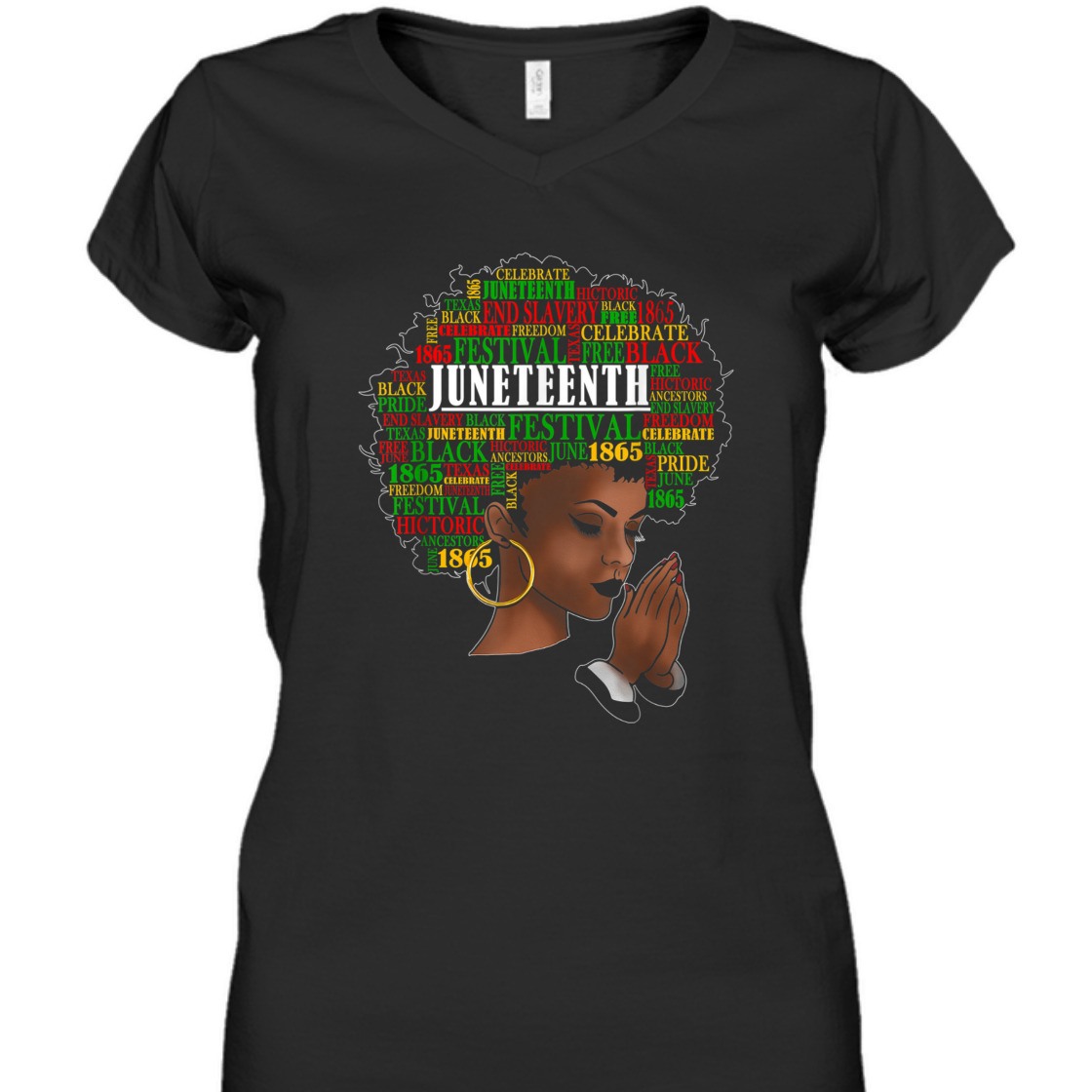 Strong Women Juneteenth Melanin Black Women Natural Hair Afro Word Art T-Shirt