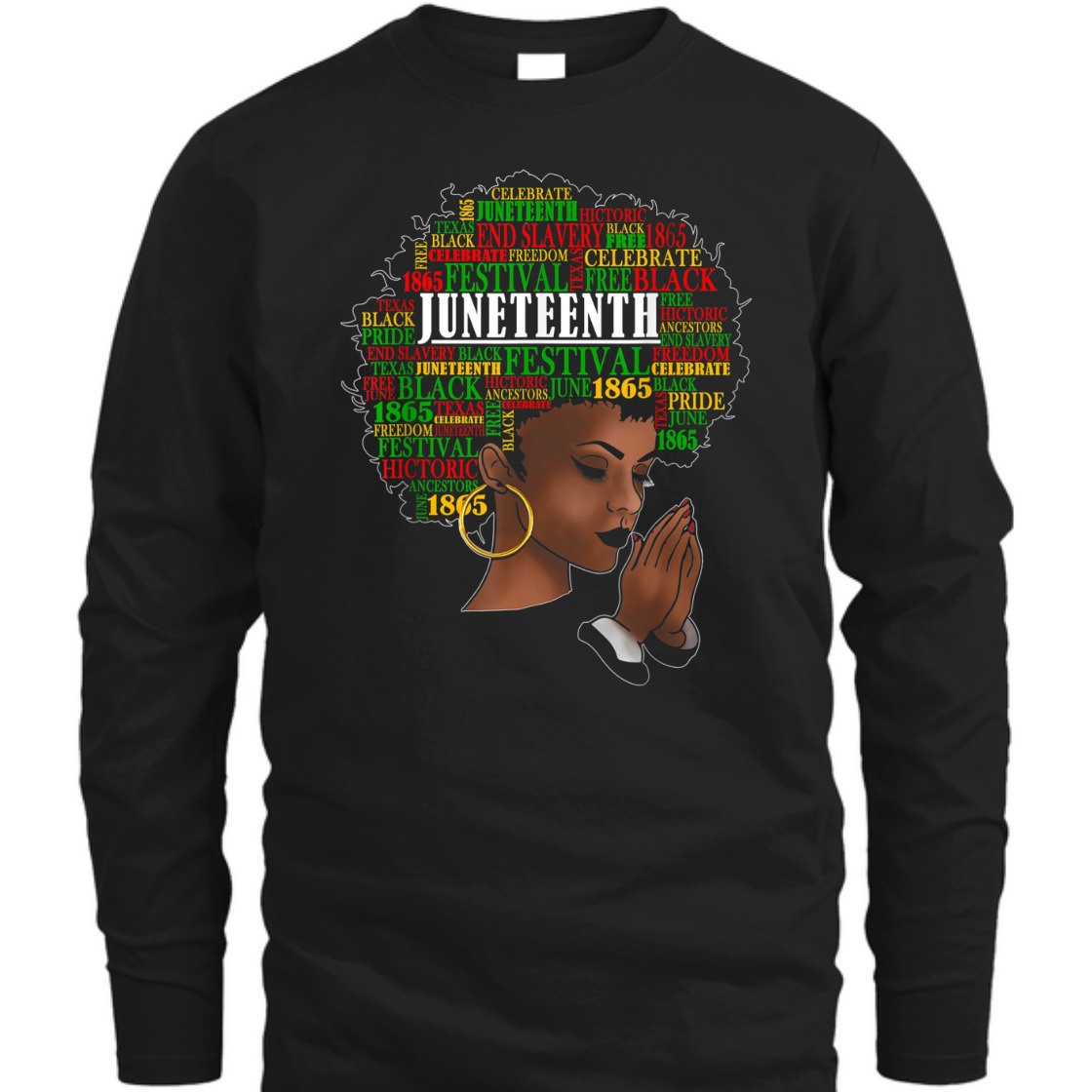 Strong Women Juneteenth Melanin Black Women Natural Hair Afro Word Art T-Shirt