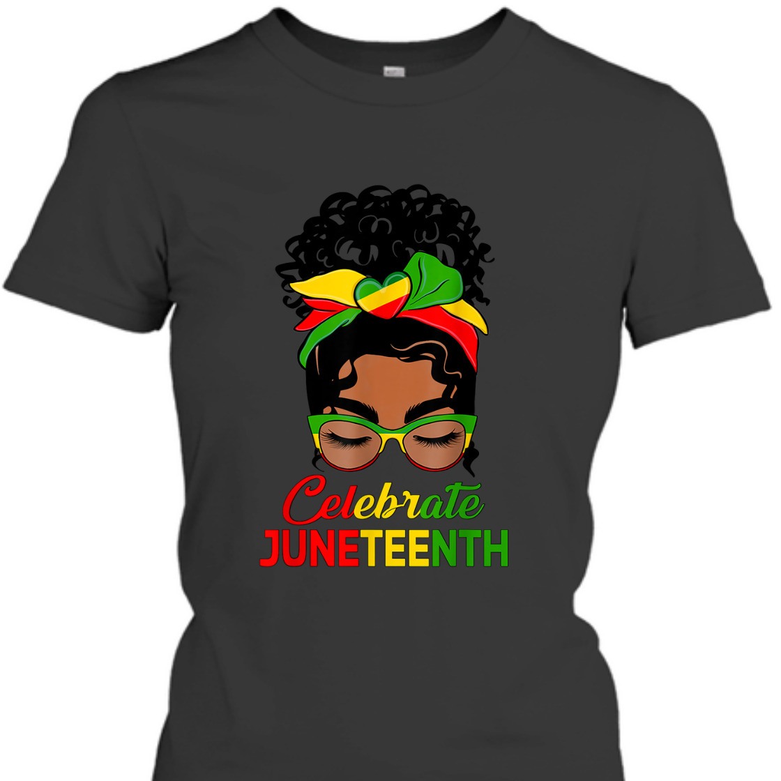 Strong Women Black Women Messy Bun Juneteenth Celebrate Indepedence Day T-Shirt