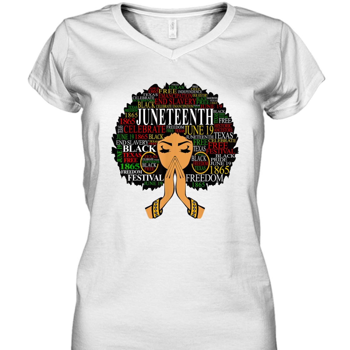 Strong Women Juneteenth Freedom Festival Melanin Black Women Natural Hair Afro Word Art T-Shirt