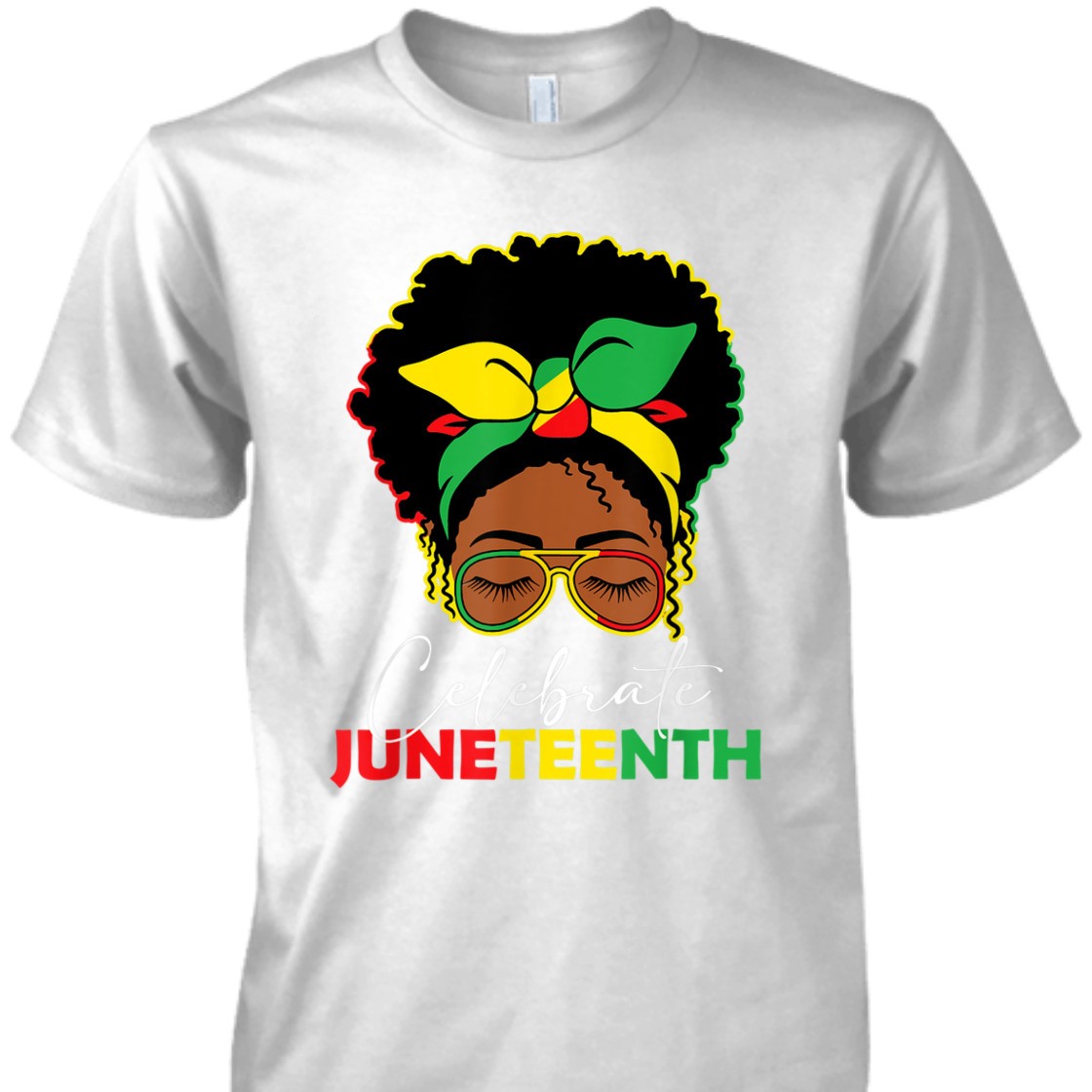 Strong Women Juneteenth Outfit Women Messy Bun Eye Glasses T-Shirt