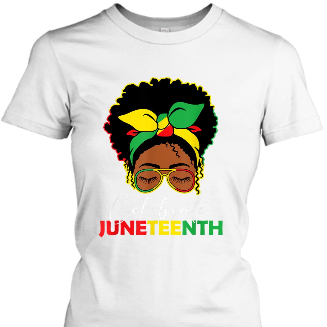 Strong Women Juneteenth Outfit Women Messy Bun Eye Glasses T-Shirt