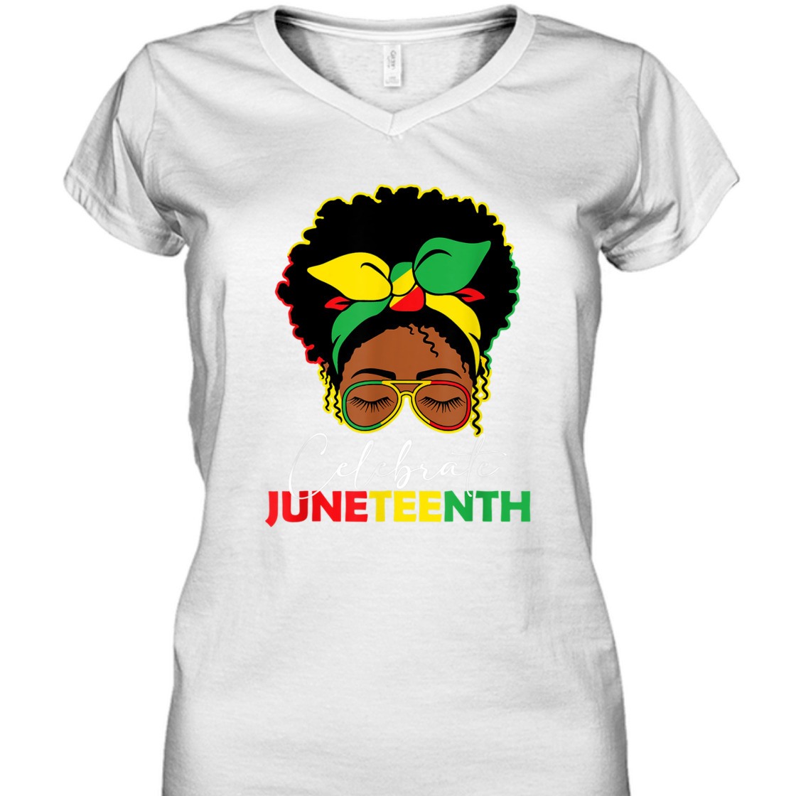 Strong Women Juneteenth Outfit Women Messy Bun Eye Glasses T-Shirt