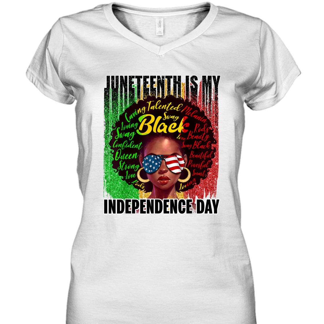 Strong Women Juneteenth Independence Day Afro Melanin Natural Hair T-Shirt