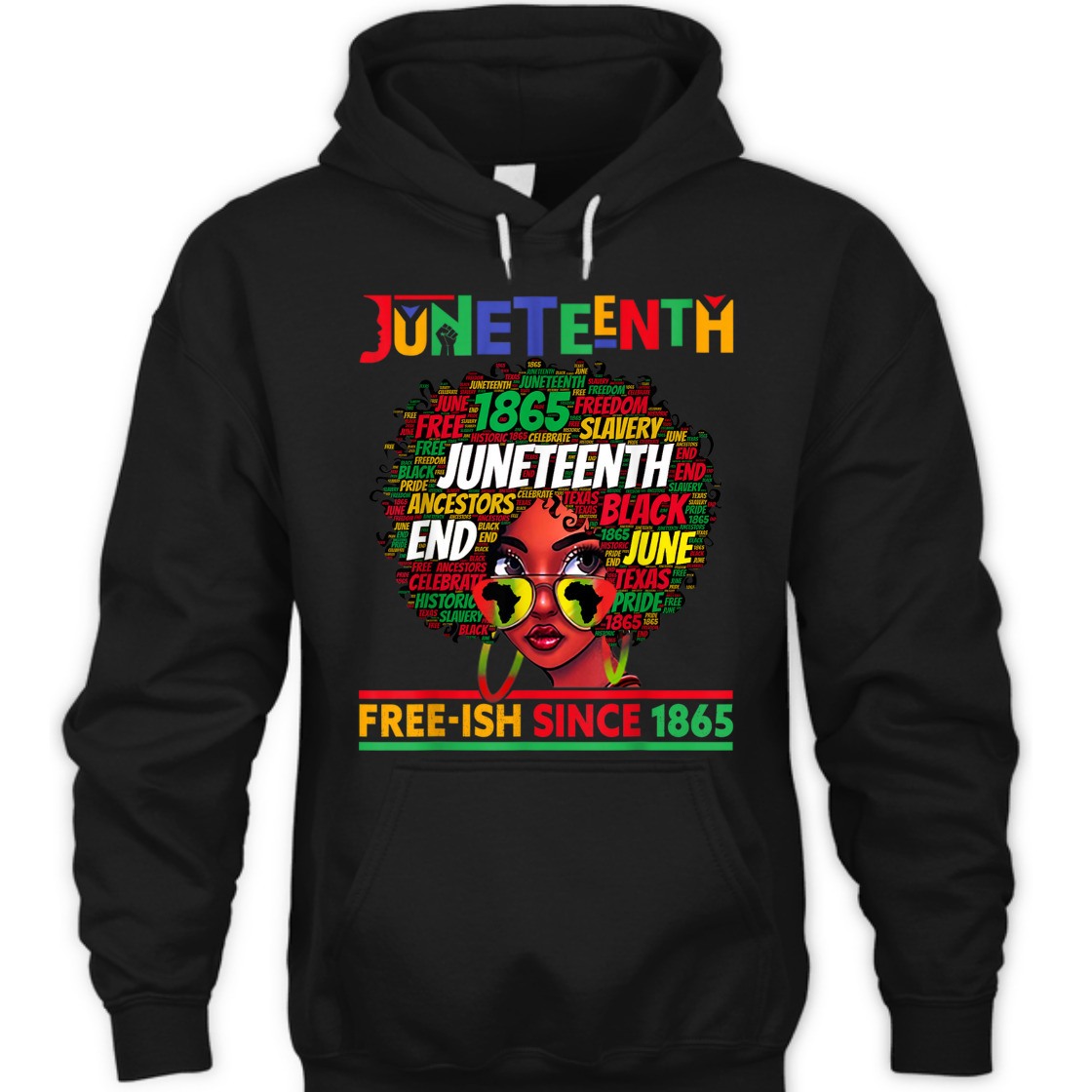 Strong Women Juneteenth Free-ish Since 1865 Afro Black Women Messy Bun T-Shirt