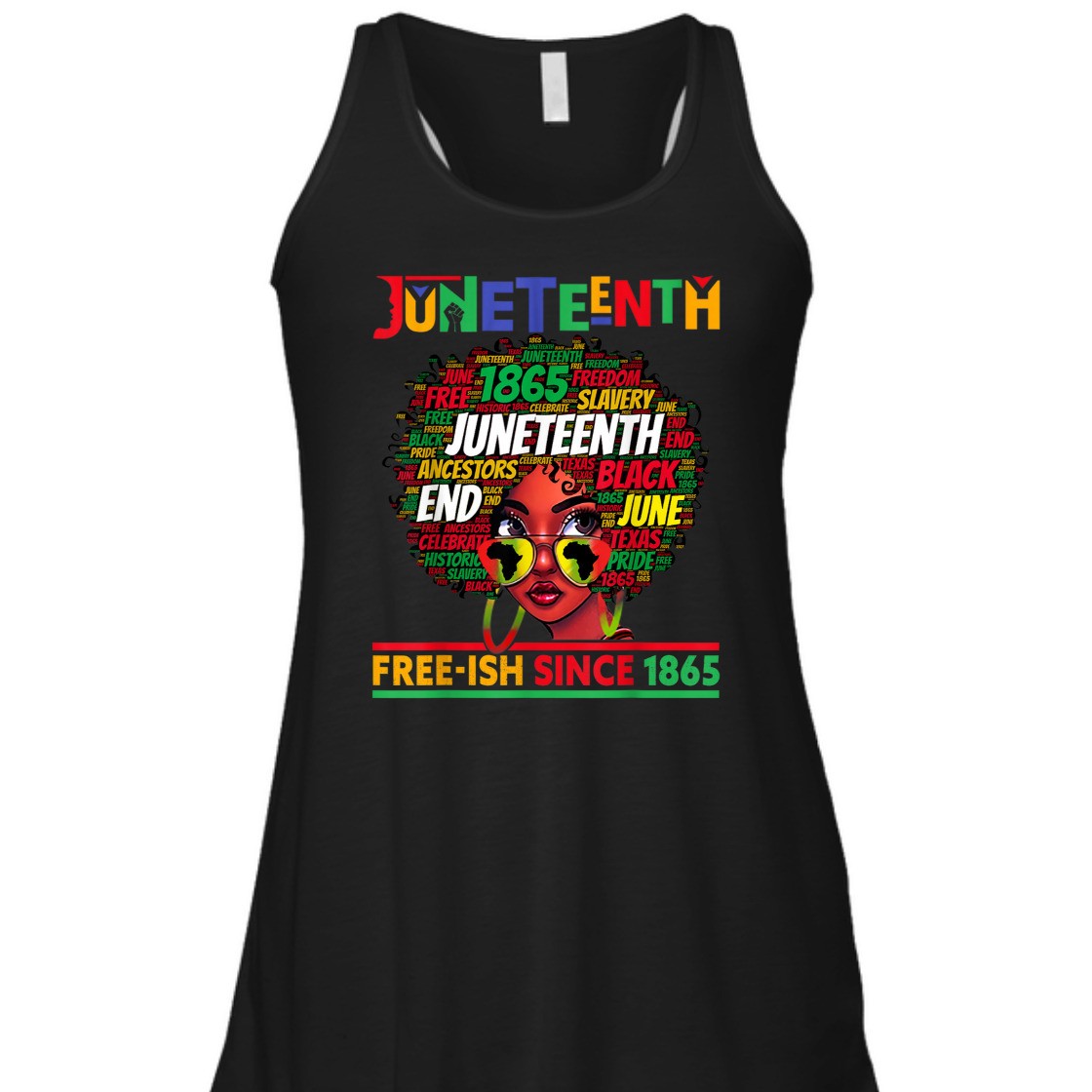 Strong Women Juneteenth Free-ish Since 1865 Afro Black Women Messy Bun T-Shirt