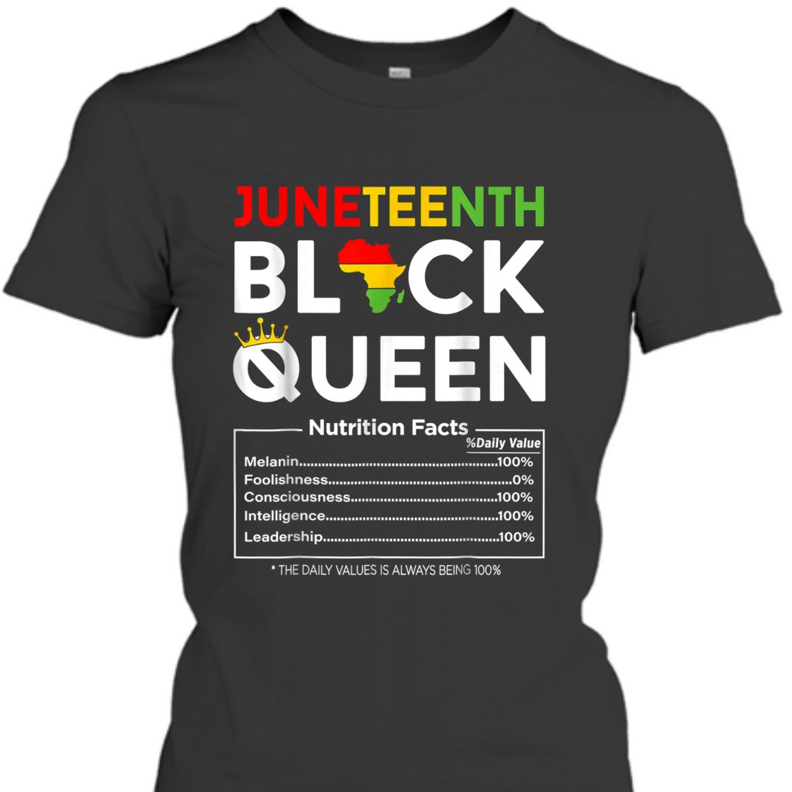 Strong Women Juneteenth Black Queen Nutritional Facts 4th Of July T-Shirt