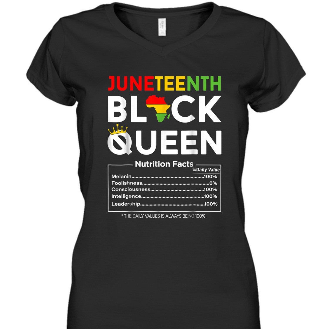 Strong Women Juneteenth Black Queen Nutritional Facts 4th Of July T-Shirt
