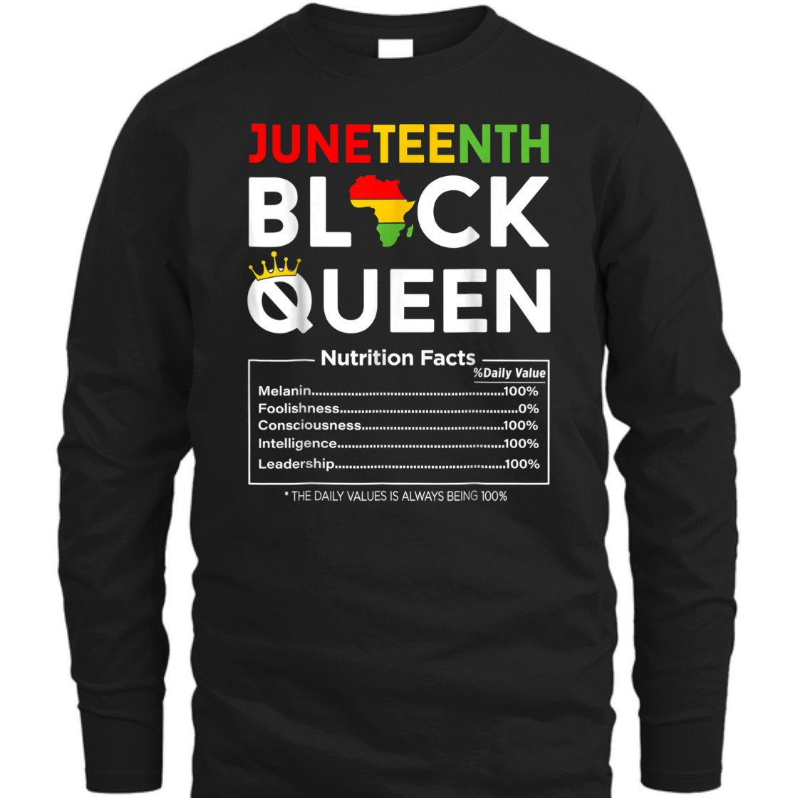 Strong Women Juneteenth Black Queen Nutritional Facts 4th Of July T-Shirt