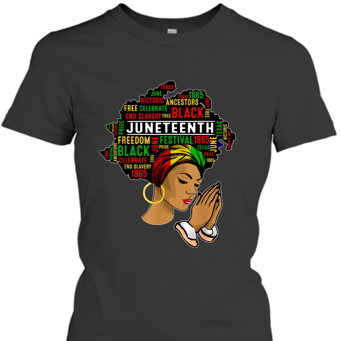 Strong Women Melanin Black Women Juneteenth Natural Hair Afro Word Art T-Shirt