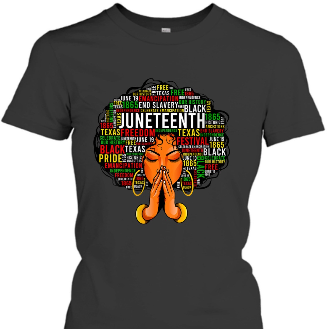 Strong Women Melanin Black Women Natural Hair Afro Word Art Juneteenth T-Shirt