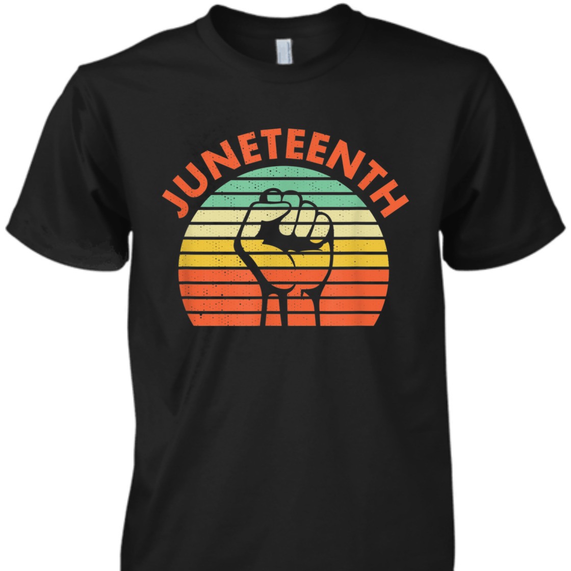 Strong Women Juneteenth Raised Fist Vintage Retro Striped Style T-Shirt