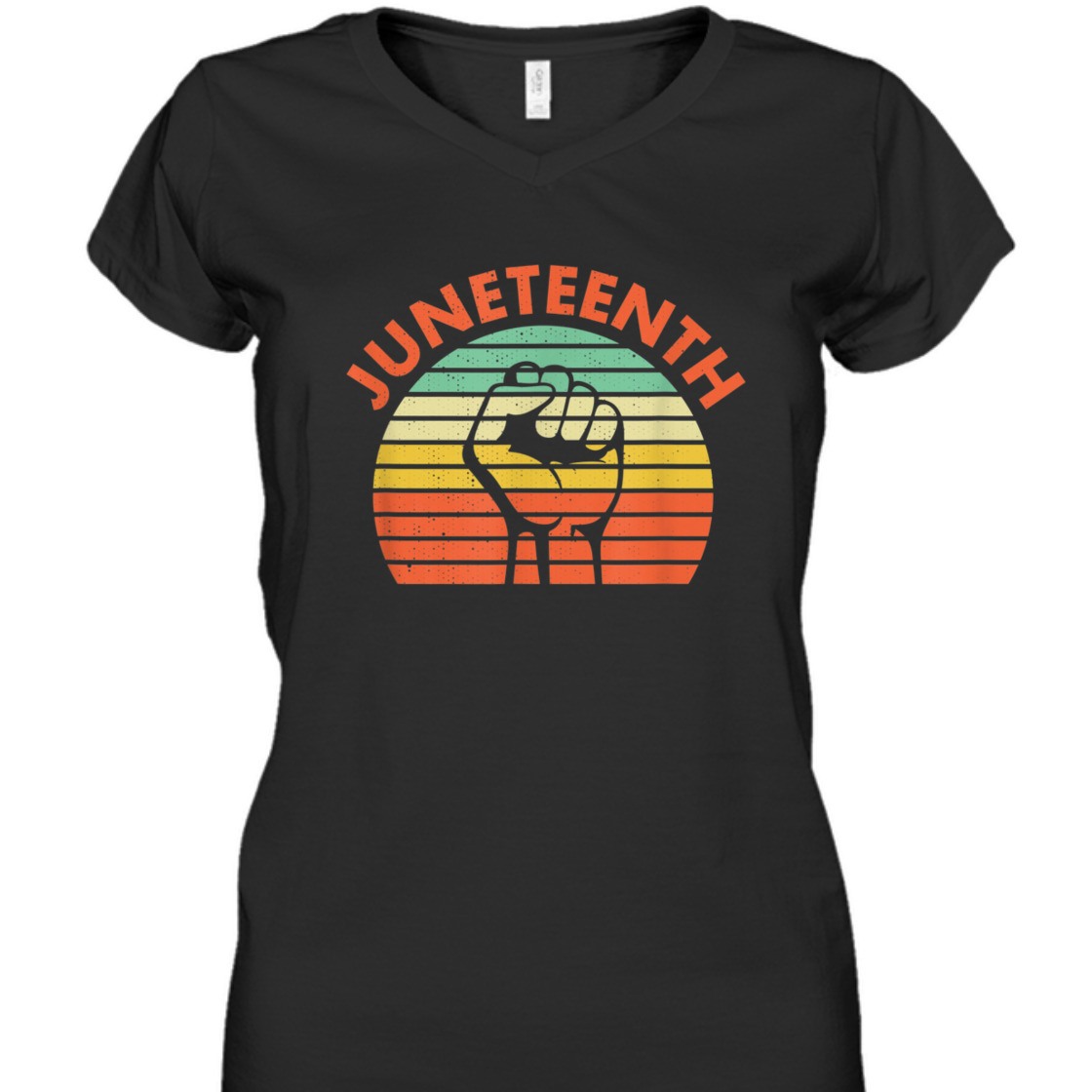 Strong Women Juneteenth Raised Fist Vintage Retro Striped Style T-Shirt